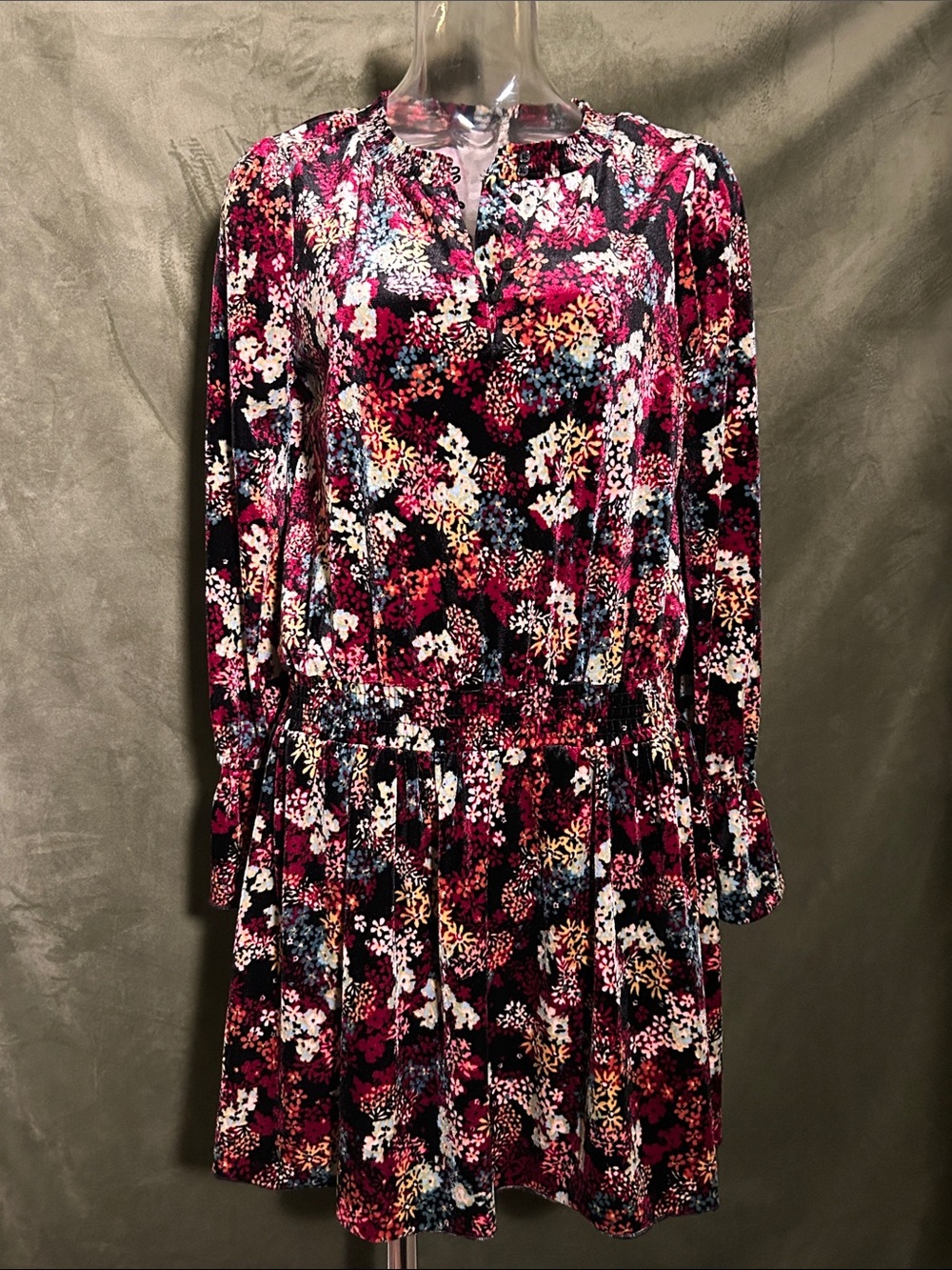 Ella Moss Multicolor Floral Velvet Long-Sleeve Dress